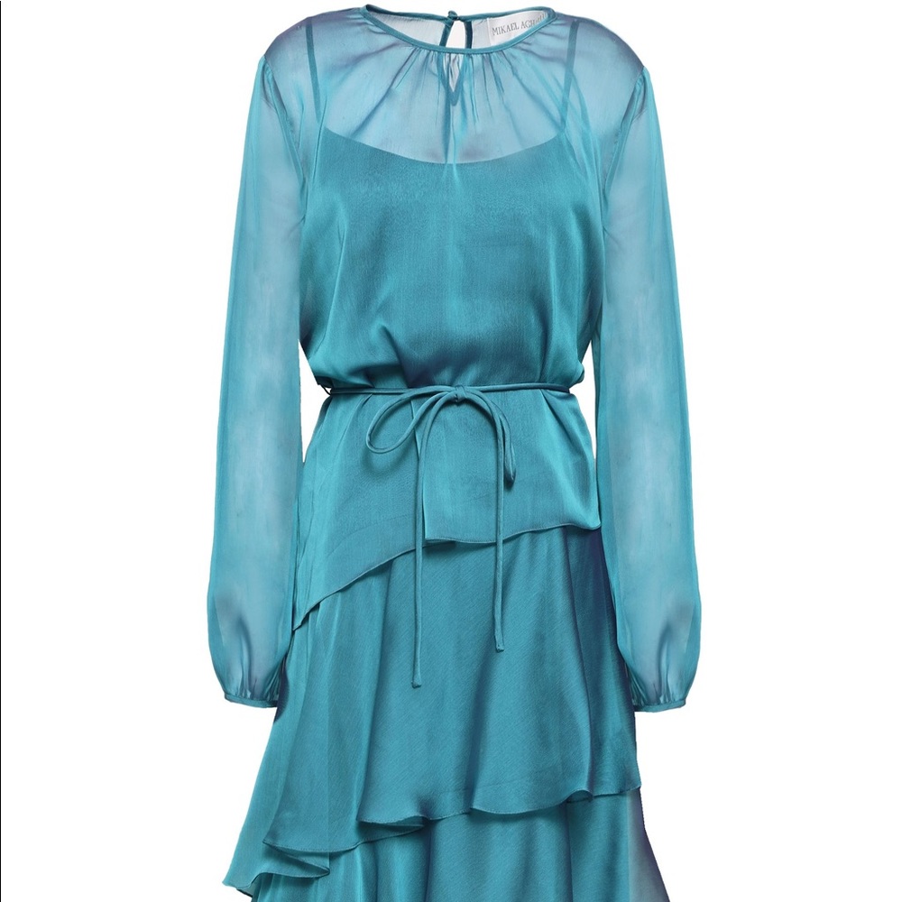 Mikael Aghal Tiered Ruffle Midi Dress for Evening or Weddings